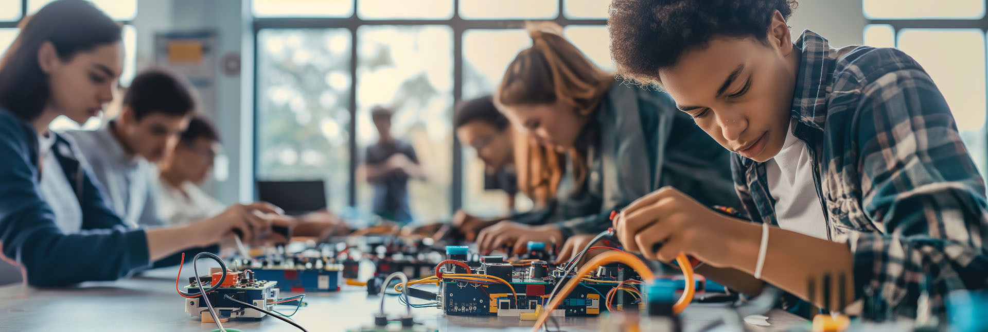 Students working with microcontrollers